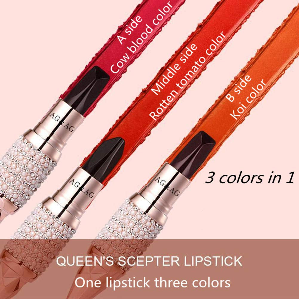 3 Colors in 1 Matte Lipstick Velvet Texture Moisturizing Lipstick Three-Color Lipstick Velvet Matte Long Lasting Waterproof Makeup Lipstick Moisturizer Smooth Lip Stick One Lipstick Three Colors